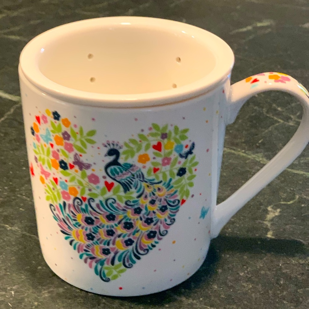 COOKSMART | Peacock, Butterfly & Heart Mug and Strainer